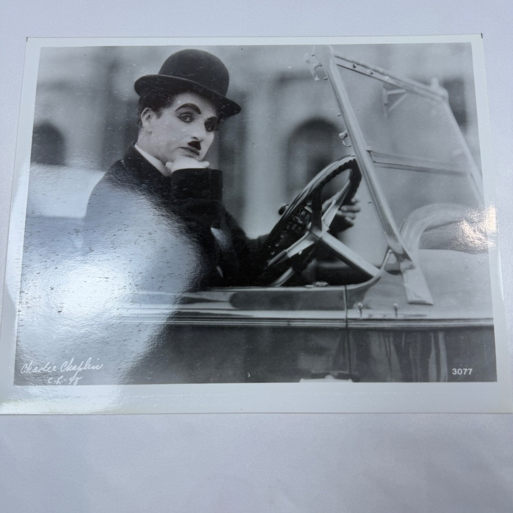 Charlie Chaplin Vintage Glossy Photo Print 8x10 B&W Silent Film Star Car 3077